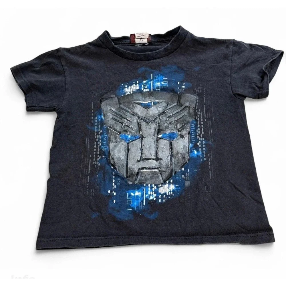 Vintage Transformers Boys Size 8 T-Shirt Optimus Prime Black Blue Graphic Tee